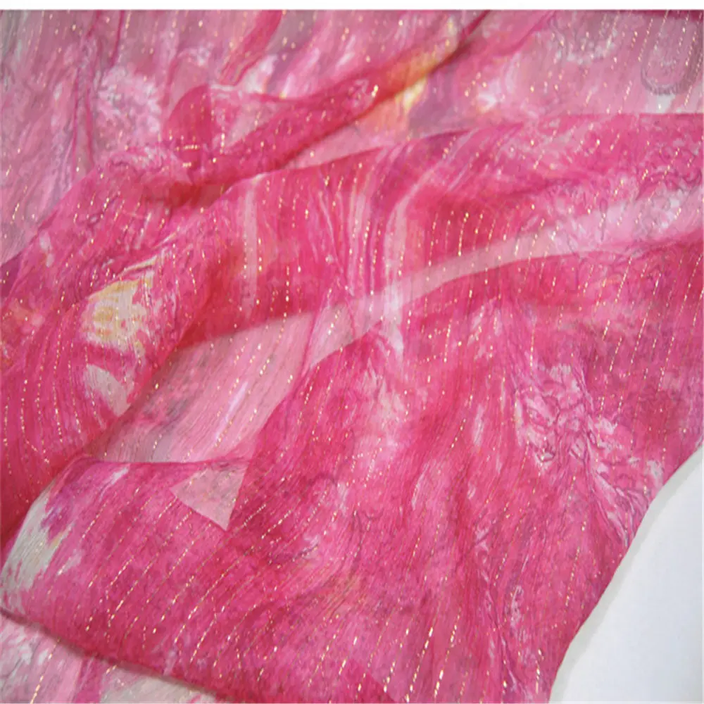Safe Bosky-tela de seda Lurex, tejido metálico, rosa y roja, impresión Digital, suave, crepé, gasa, arrugada, para Saree, ropa de dormir, bufandas