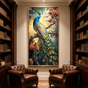 Modern <b>Islamic</b> Indian Style Peacock Wall Art Divine Crystal Porcelain Painting Symbol LED Wall Decor for Home Hotel decor - Product Image 4
