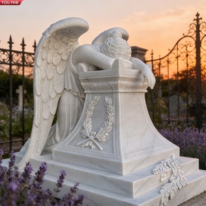 Scultura Personalizzata YOUFINE di Angelo Piangente in Marmo Bianco per Lapide, Memoriale da Giardino e Cimitero - Product Image 1