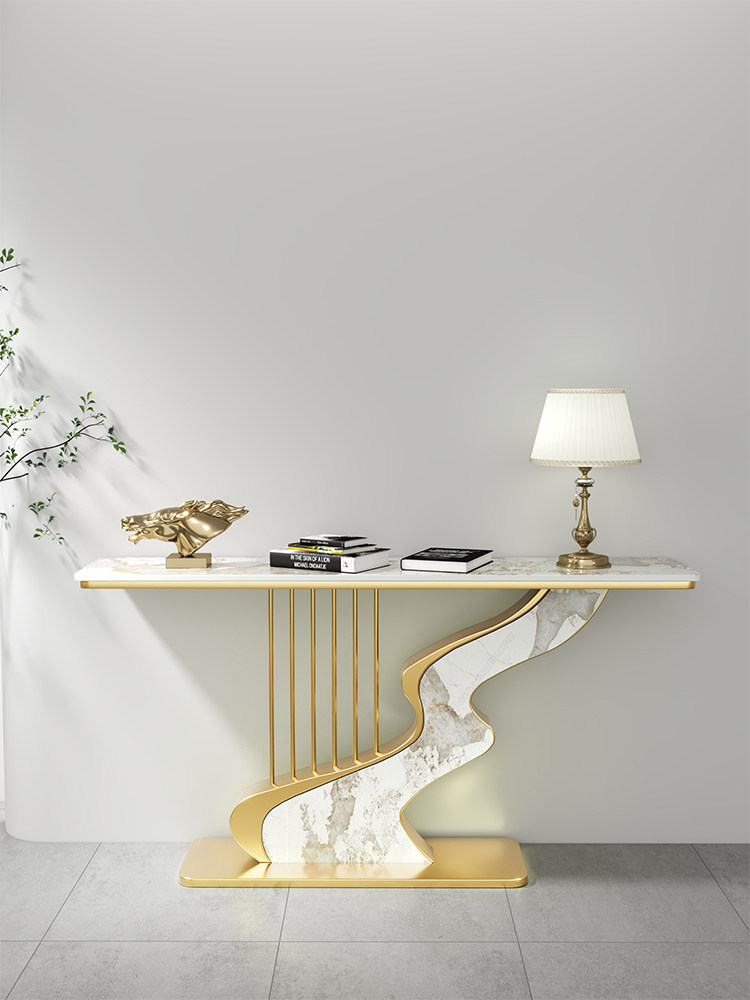 Modern Marble Top Console Table with Steel Base – Minimalist Semicircular Entryway & End Table for Living Room Home Décor - View 2