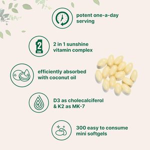 Vitamine D3 K2 5 000 UI MK-7 100 mcg 300 capsules molles |   Soutien 2-en-1 pour les os, l'immunité et le cœur |   Facile à avaler - Product Image 5