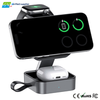 Chargeur sans fil magnétique 3-en-1 portable, pliable et flexible, 25W, charge rapide pour QC3.0 Type-C, support de charge ABS gris mini