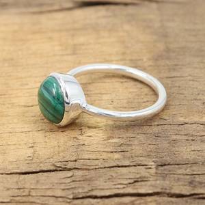 Bague de pierres précieuses Malachite minimaliste en argent Sterling massif Vintage fait à la main bijoux de mariage/fête diamant pierre de naissance cadeau pour - Product Image 4