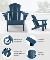 Chaise de jardin moderne en HDPE avec 2 porte-gobelets et dossier réglable en 3 positions |   Meubles d'extérieur imperméables bleus surdimensionnés, capacité 350 lb
