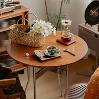 Table à manger ronde pliante en bois massif de style vintage pour salle à manger, petite taille