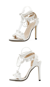 Sandalias de bloque con <span class=keywords><strong>cordones</strong></span> para mujer, <span class=keywords><strong>zapatos</strong></span> blancos, calzado de fiesta, 2021 - Product Image 6