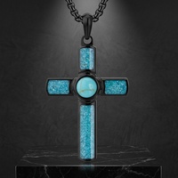 Pendentif en pierre TIZTI, acier inoxydable étanche avec incrustation de turquoise pleine et concassée, croix religieuse, collier pour homme