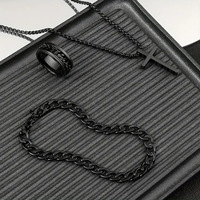 Ensembles de Bijoux et Bijouterie Fantaisie pour Homme, Bracelet Chaîne, Bagues et Collier en Acier Inoxydable, Or, Argent, Noir (OEM)