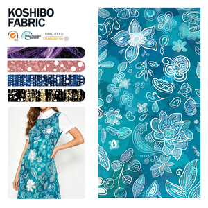 Tissu imprimé crêpe Koshibo 100 % polyester épais, motif floral magnifique, couleur foncée, pour robes féminines - Product Image 1
