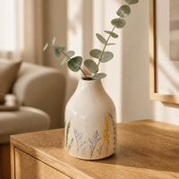 Vase en céramique minimaliste nordique ARM LVG, peint à la main, motif fleurs sauvages, style Wabi-sabi, petit vase à fleurs pour la décoration de la maison, récipient de table
