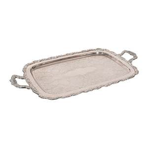 Bandeja de Servir Metálica con Acabado Plateado, Rectangular, con Diseño Grabado Ornamentado, Asas Decorativas, Elegante Bandeja de Servir para Mesa, Decoración del Hogar - Product Image 2