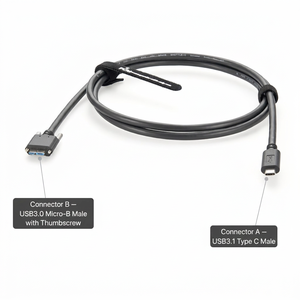 Kabel USB 3.1 Kamera Industri USB-C ke Micro-B dengan Pengunci Sekrup untuk Peralatan Inspeksi Visi Robotik Transfer Data 5Gbps - Product Image 2
