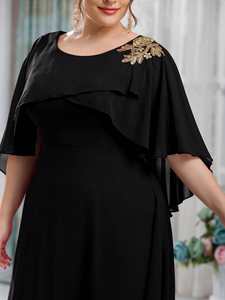 Plus High-end textuur damesjurk met slanke taille, borduurwerk, capmouwen, ronde hals, chiffon, elegante bruidsmeisjesjurk voor een bruiloft. - Product Image 4