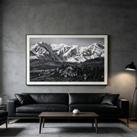 Tableau mural en toile Paysage Montagne enneigée Noir et Blanc, Affiche imprimée sur carton encadrée pour Décoration Intérieure