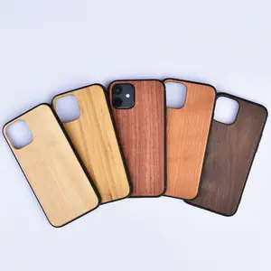 Cell Phone Accessories Classic Real Natural Bamboo Wood Wireless Charging Cell Phone Case for iPhone11 12 13 mini pro max