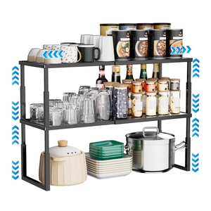 Nouveaux organisateurs d'étagères de placard réglables en hauteur, extensibles et extensibles, étagères de comptoir de cuisine, supports à épices empilables pour garde-manger - Product Image 2