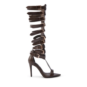 รองเท้าส้นสูงแบบเปิดนิ้วเท้าประดับสายรัดปรับได้ หนังลายจระเข้เทียม สำหรับฤดูร้อนสุดฮอต - Product Image 3