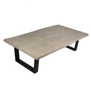 Mesa de Centro Moderna de Madera Maciza, Forma Rectangular, Mesa Auxiliar de Madera con Base de Hierro Negro - Product Image 3