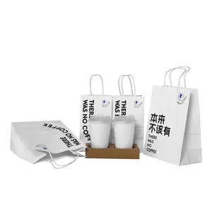 Recyclebare Zwarte Kraft Papieren Zak Met Eigen Logo Custom Boodschappentas Met Handvat Voor Voedsel Take Away Bag
