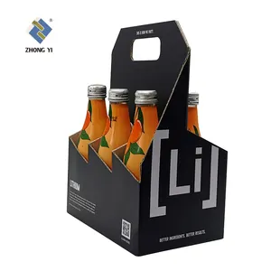 Porte-bouteille de vin en carton avec Logo personnalisé, paquet de Six paquets, vente en gros, poignée Portable bon marché, emballage en papier ondulé, porte-bouteille de bière 6