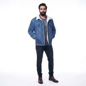 Blouson en jean pour homme à fils fins, nouveau design, fermeture éclair, respirant, broderie, coupe-vent, à capuche, pour l'hiver, vente en gros - Product Image 1