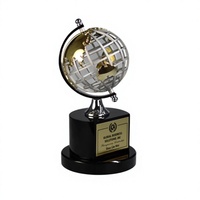 Trophée globe en métal gravé sur mesure avec base en cristal noir, trophée de récompense pour entreprise, souvenir de reconnaissance professionnelle