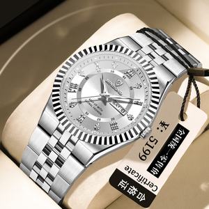 Montre de luxe pour homme, mouvement à quartz, style business décontracté, étanche, bracelet en acier inoxydable, boîtier en alliage de 40 mm, aiguilles en verre - Product Image 3