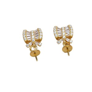 Accessoires de fabrication de bijoux en argent S925, base en zircone verte en forme de tournesol, support pour boucles d'oreilles de 9-10 mm avec perle de 3 mm JG5930, apprêts pour bijoux - Product Image 5