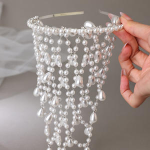 Tocado de Malla Hueca <span class=keywords><strong>con</strong></span> Colgante, Diadema de Perlas para Mujer, Accesorio para el Cabello de Moda Bohemia Vintage - Product Image 3