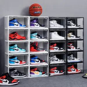 Drop Front Stackable Shoe Box Magnets Sneaker Crates 2023 Acrylic Wholesale Shoe Case Custom Clear Transparent Sneaker Box