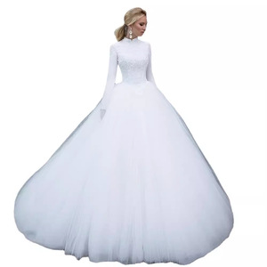 <b>White</b> High Neck <b>Lace</b> Ball Gown Wedding Dress Natural Waist Long Sleeve Elegant Style 2026 New Design - Product Image 4