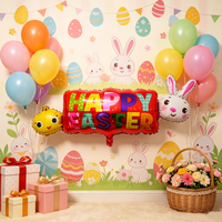 Promotion Spéciale Joyeuses Pâques : Ballons Connectés en Aluminium, Bannière Lapin et Poussin, Ballons Mylar pour Fête de Pâques et Décoration Intérieure