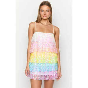 Vestido Mini Elegante Personalizado de Manni <span class=keywords><strong>para</strong></span> Mujer, Sexy, con Tirantes Finos, Espalda Descubierta, Encaje <span class=keywords><strong>en</strong></span> Capas, Estampado de Lentejuelas, Transpirable, <span class=keywords><strong>para</strong></span> <span class=keywords><strong>Fiesta</strong></span>, <span class=keywords><strong>Playa</strong></span>, Natural - Product Image 3