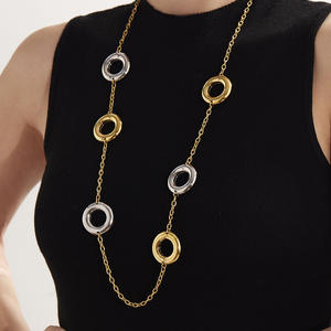 Kadın Trendy 18K altın PVD paslanmaz çelik bağlantı zinciri uzun kollu kazak aksesuar hediye için yuvarlak geometri kolye kolye - Product Image 2