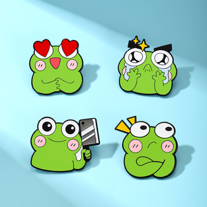 4 Nouveaux Designs de Badges en Métal de Haute Qualité, Mignons et Drôles, Motif Grenouille Meme Cartoon, pour Décoration de Sac à Dos - Product Image 1