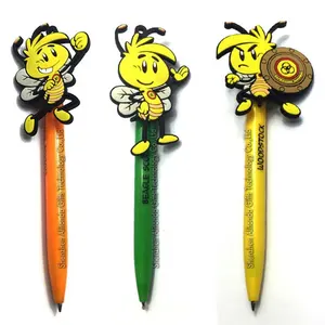 Promotionele 3d Figuur Pvc Pen Topper 2d Pvc Cartoon Bee Figure Logo Vorm Promotionele Gel Pen Aangepaste School Geschenken Pen