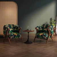 Fauteuil d'appoint moderne en bouclette avec structure en Y en bois massif et pieds en noyer, revêtement en lin, durable et écologique, mobilier de maison