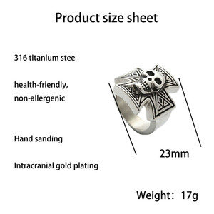 Skull <b>Ring</b> <b>Cross</b> Shape <b>Silver</b> Men's Punk Style Titanium Steel Jewelry Gift 26011 - Product Image 4