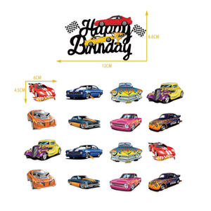 Juego <span class=keywords><strong>de</strong></span> coches <span class=keywords><strong>de</strong></span> carreras con ruedas calientes, cartel <span class=keywords><strong>de</strong></span> cumpleaños, globos amarillos, negros y rojos, coches, magdalenas - Product Image 3