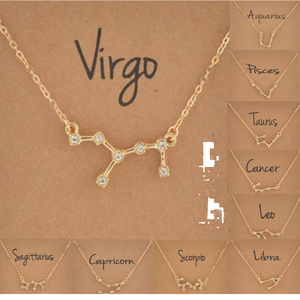 Collar de Moda al por Mayor con Baño de Oro, 12 Signos del Zodiaco, Colgante de Estrella con Pedrería, Amuleto de Joyería, Gargantilla del Horóscopo, Astrología, Tarjeta de Deseos - Product Image 4