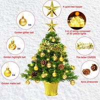Arbre de table artificiel de 20 pouces 50 CM LED petits arbres de Noël décorés avec panier en or