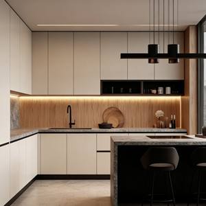 Gabinetes de Cocina Europeos sin Marco con Acabado Laca de Alto Brillo, Juego Modular Moderno con Cajones de Cierre Suave para Hogares Contemporáneos - Product Image 1