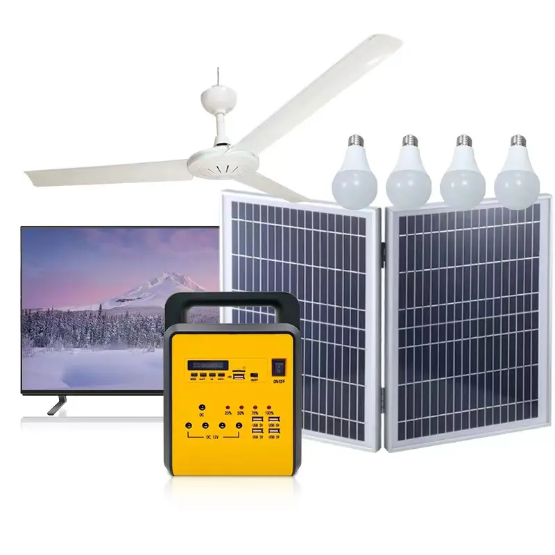 Centrale elettrica ricaricabile portatile 20 w18v pannello solare Radio FM mp3, 5V ricarica USB generatore di illuminazione solare domestica con 4 lampadine