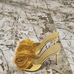Sandales en cuir véritable pour femmes, talons dorés scintillants, claquettes personnalisées avec logo – Vente en gros - Product Image 6