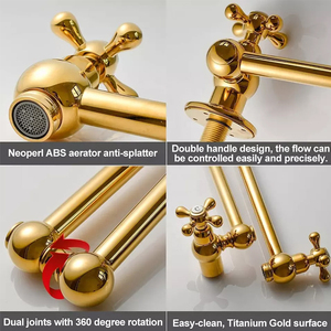 Robinets d'évier de cuisine muraux pivotants en laiton <span class=keywords><strong>doré</strong></span> robinet de remplissage de Pot de cuisine à double poignée à trou unique - Product Image 3