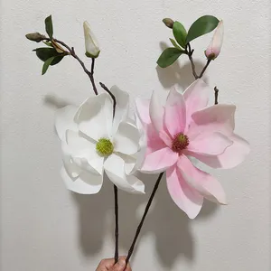 Bunga Magnolia sentuhan asli unik bunga buatan pengaturan bunga Magnolia imitasi bunga buatan dekoratif
