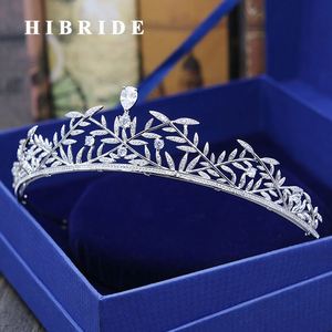 HIBRIDE Cubic Zircoia White Gold Color Leaf Women Bride <b>Tiaras</b> <b>Crown</b> Elegant Engagement Gifts Hair Accessories C-21 - Product Image 1