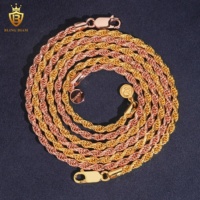 Chaînes en argent massif 925 de 3,5 mm, chaîne à maillons en forme de corde, plaquée or rose, bracelet et collier pour homme, bijoux rock, rappeur, hip-hop