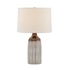 Blue Ribbed Ceramic Urn Modern Table Lamp | Artisan Stylish Lighting for Hotel Guest Room & Living Area - Product Image 2