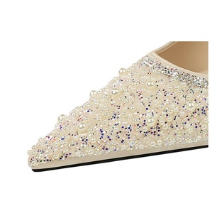 Zapatos de tacón de cuña con punta y perlas de imitación para mujer, sandalias elegantes para exteriores - Product Image 6